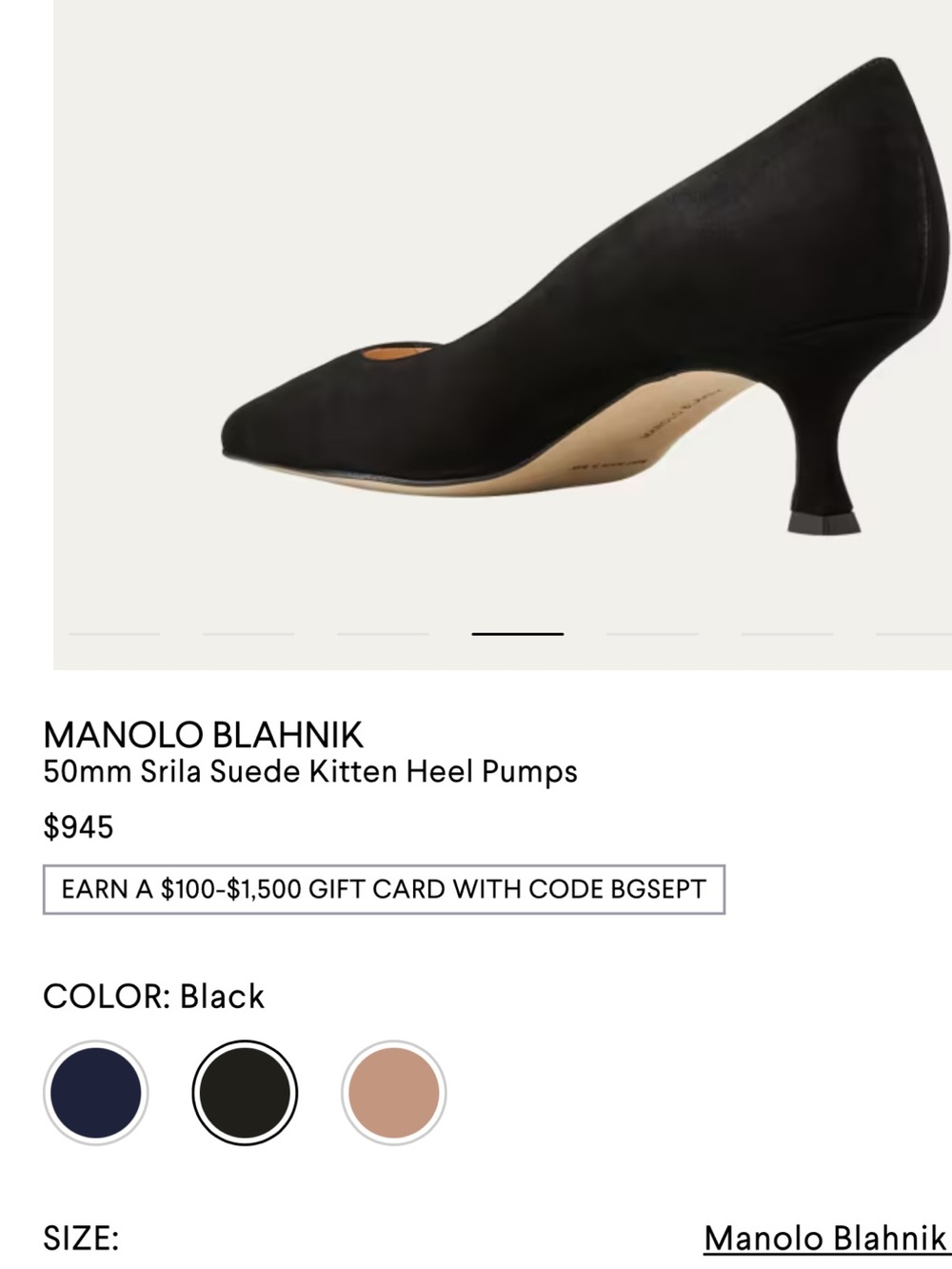 Manolo Blahnik Black Suede 50mm Kitten Heel Pumps